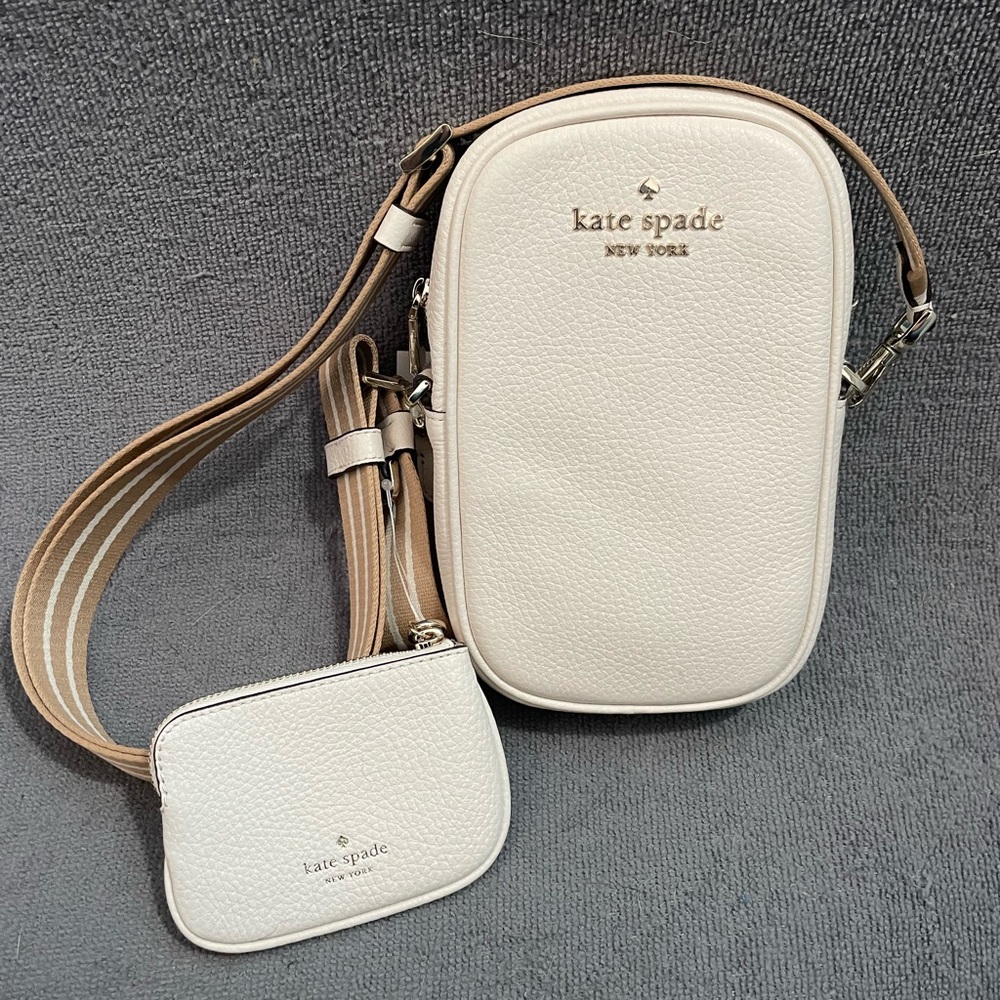 NWT Kate Spade Rosie Pebbled Leather North South Phone Zip Crossbody Parchment